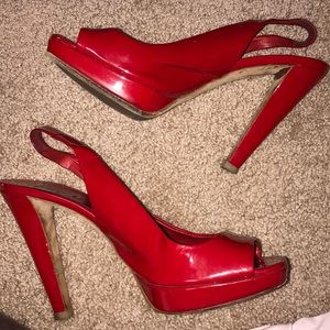 Miu Miu Patent Leather peep toe slingback heels